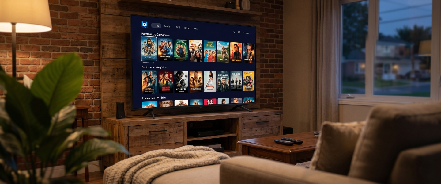 Cinegato TV rodando em Smart TV em sala brasileira com filmes e séries grátis